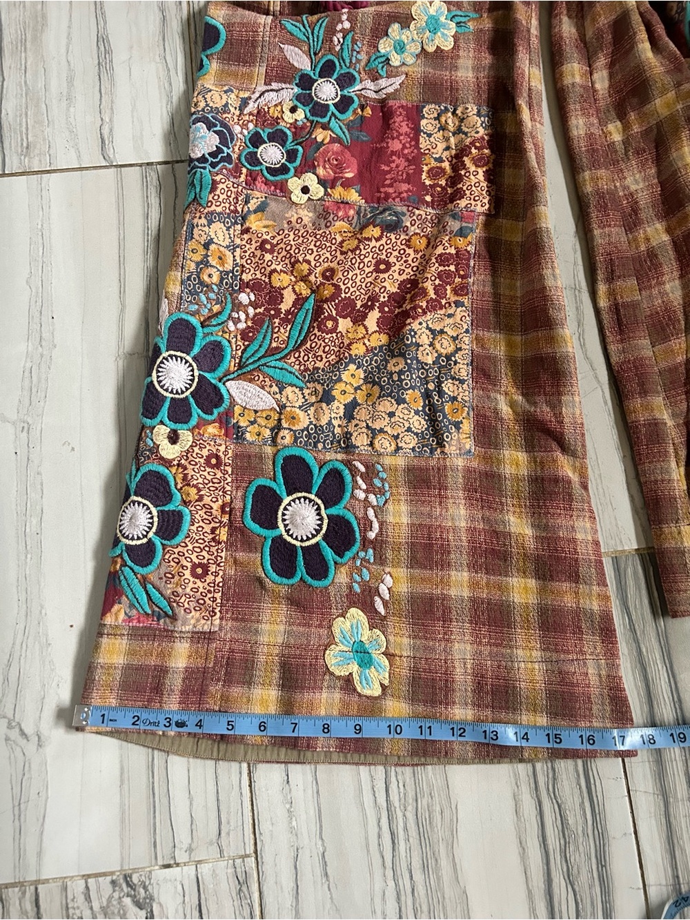 NWT Free People Brooks Embroidered Wide-Leg Patchwork Pants in Green Combo - Picture 14 of 16